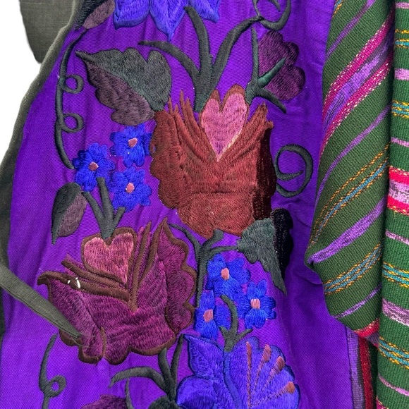 Vintage 70s Baja Jacket Embroidered Guatamalan Coat Colorful Floral Stripes | XL - Picture 8 of 14